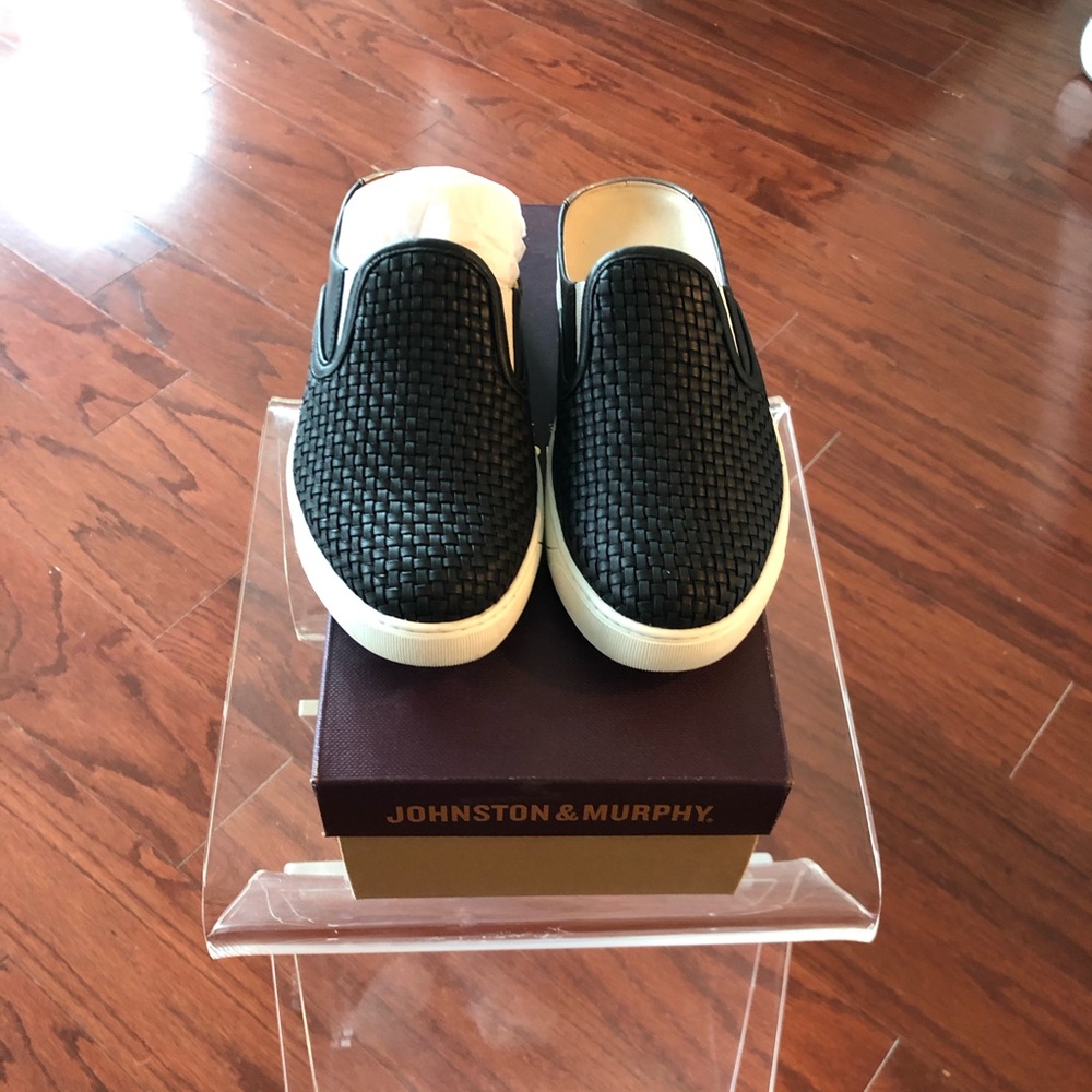 Woven black mule leather sneakers